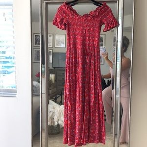 Red floral off the shoulder dress from UO